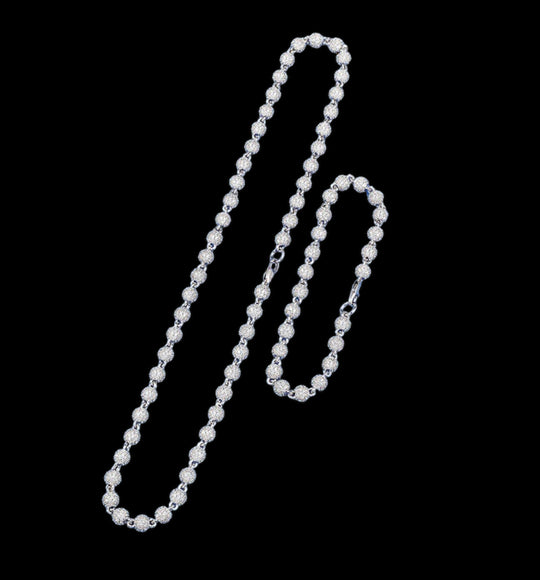 Iced Ball Link Chain + Bracelet (6mm White Gold)