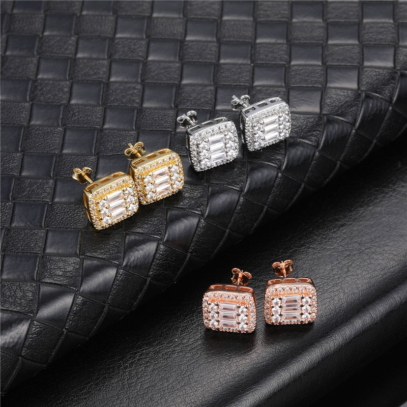 18k White Gold Square Baguette Diamond Earrings