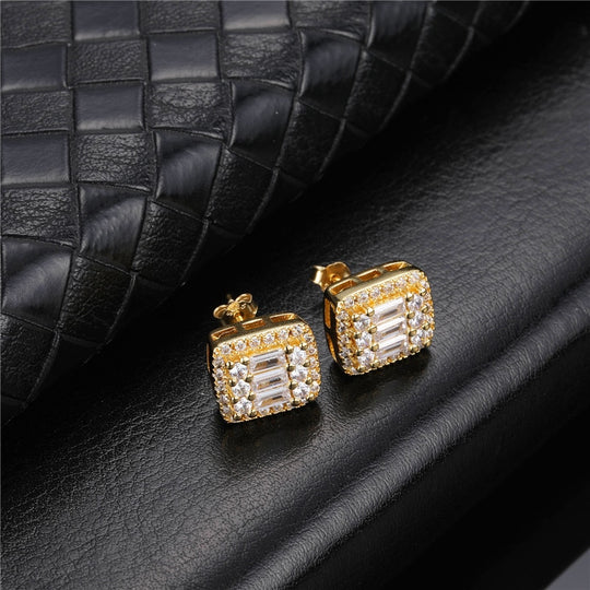 18k Gold Square Baguette Diamond Earrings