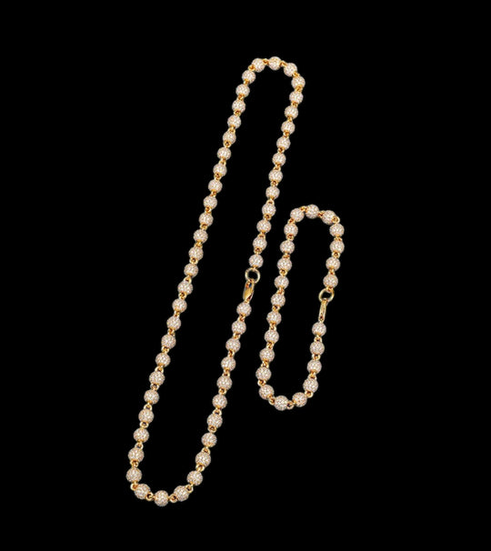 Iced Ball Link Chain + Bracelet (6mm Gold)