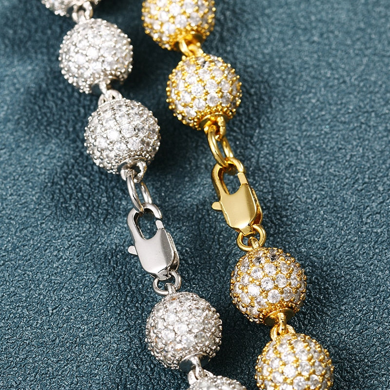 10mm Diamond Beads Chain White Gold