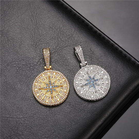 Diamond Compass Pendant White Gold