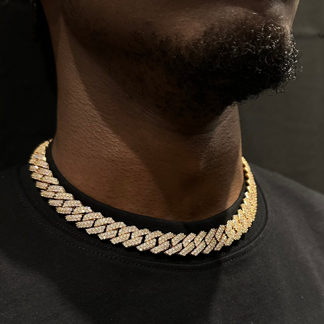 14mm Diamond Cuban Chain 18K Gold