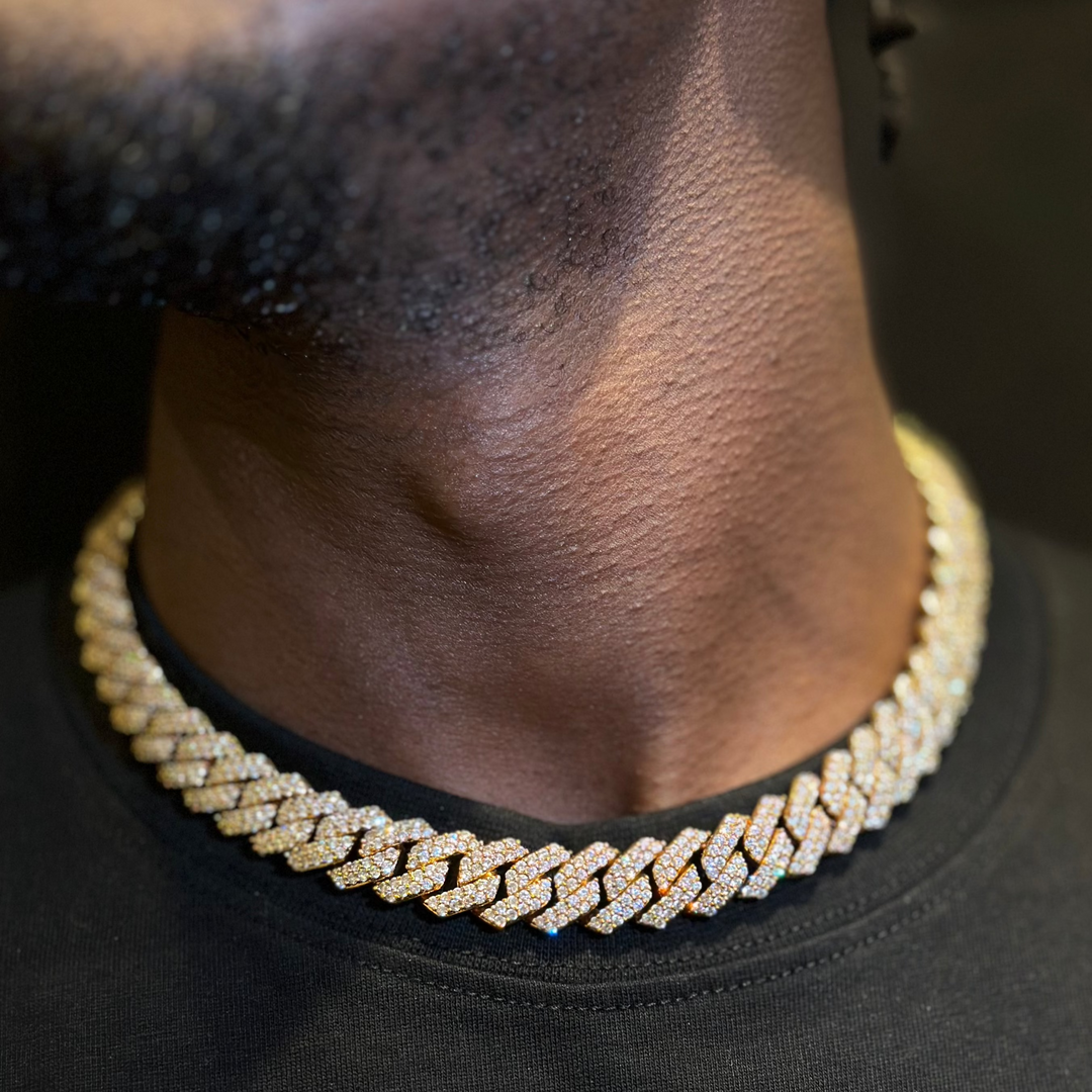 14mm Diamond Cuban Chain 18K Gold