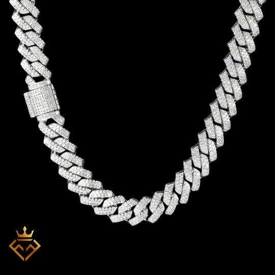 14mm Diamond Prong Cuban Chain White Gold