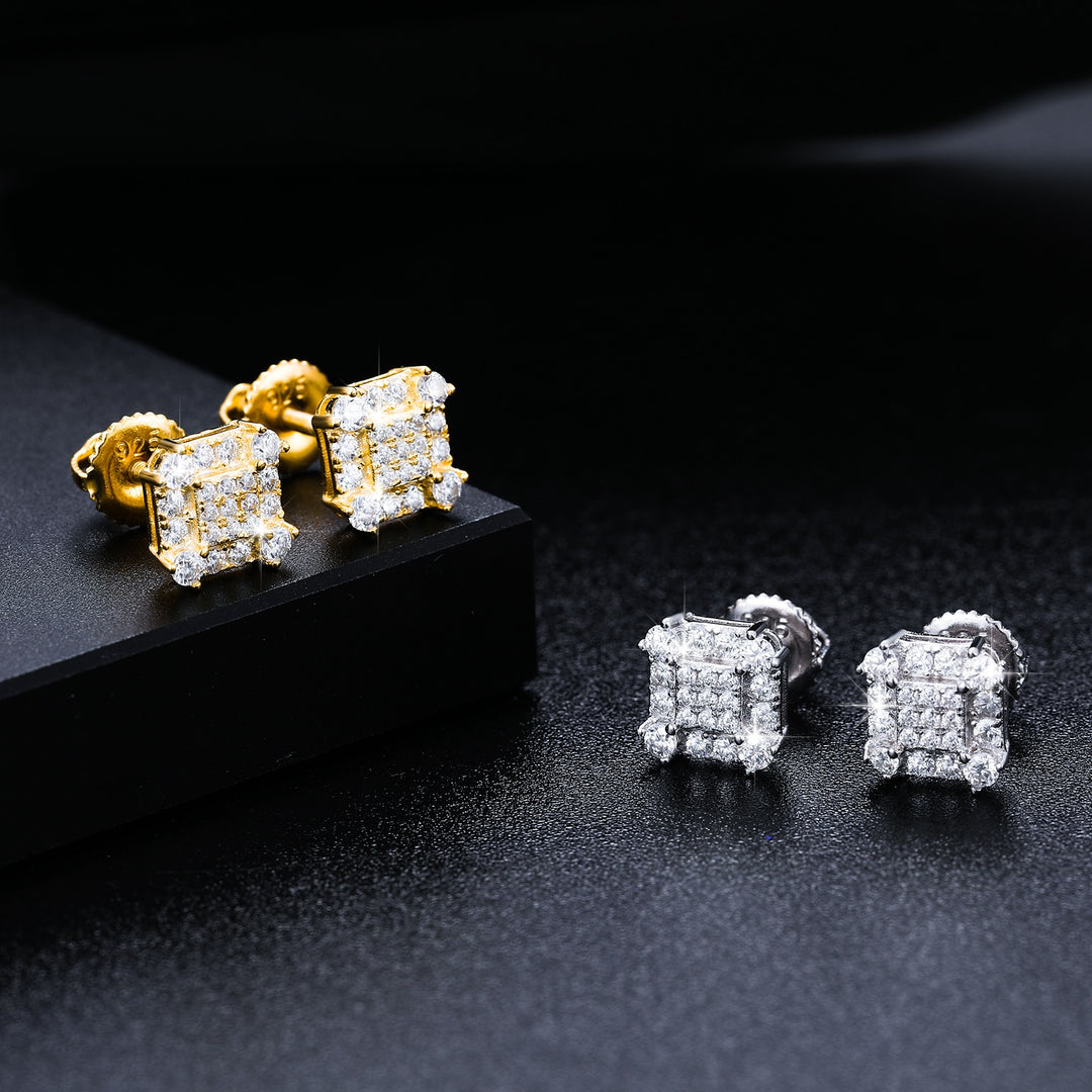 Diamond Square Stud Earring White Gold S925 Moissanite