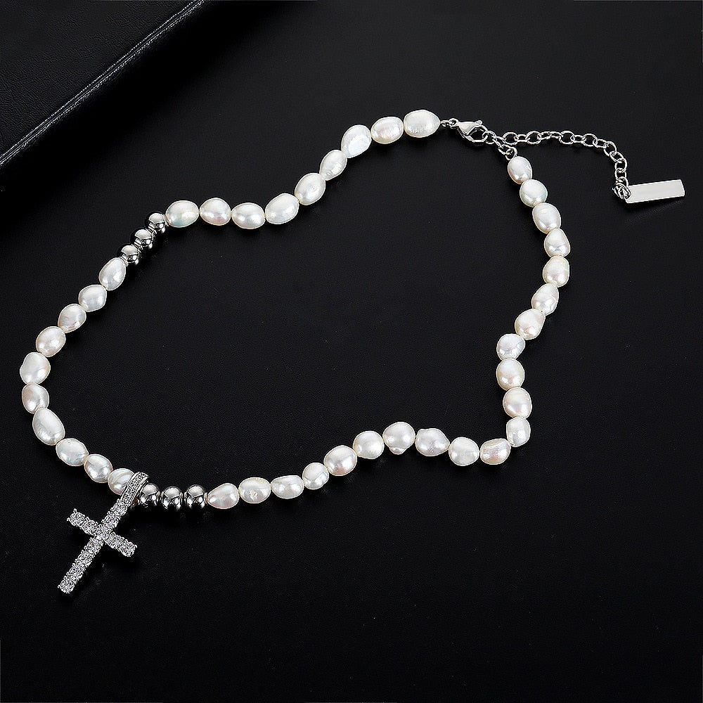Pearl Cross Necklace White Gold