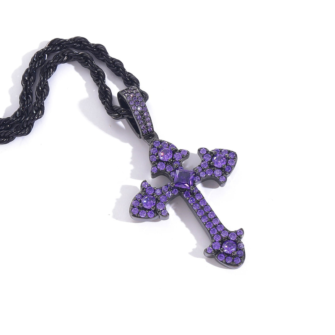 Exquisite Purple Iced Out Cross Pendant