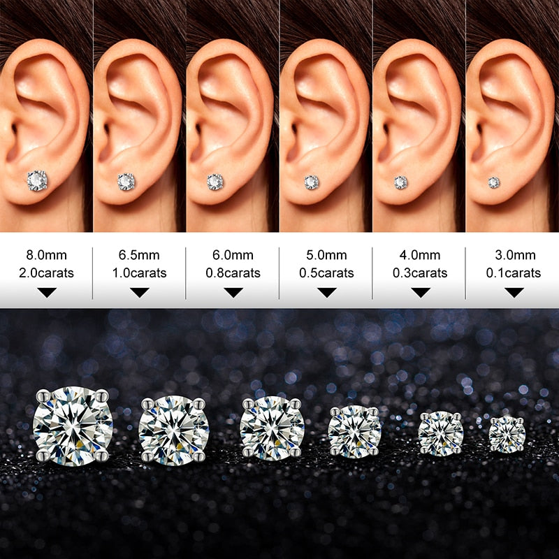 Moissanite Diamond Stud Earrings 925 Silver