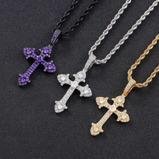 Exquisite Purple Iced Out Cross Pendant