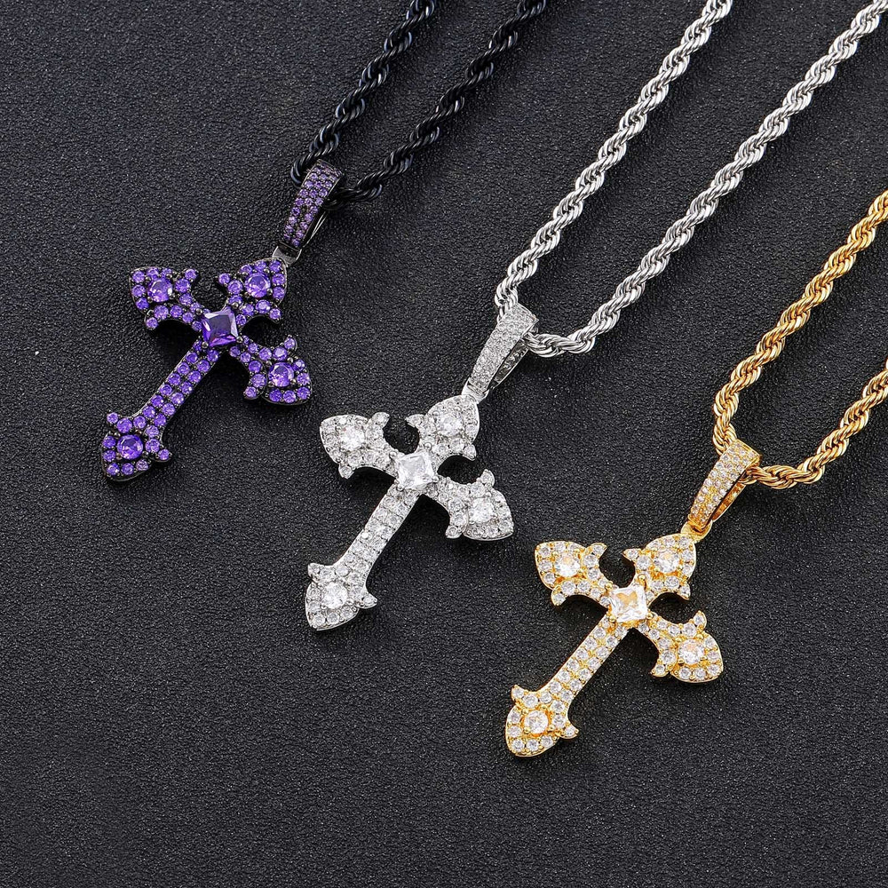 Exquisite Silver Iced Out Cross Pendant