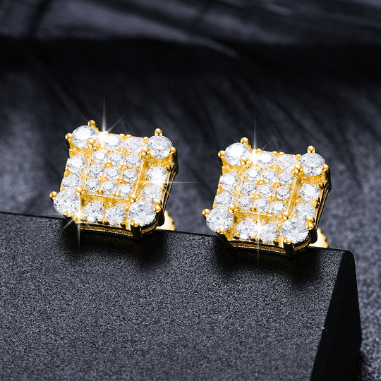 Diamond Square Stud Earring 18K Gold S925 Moissanite