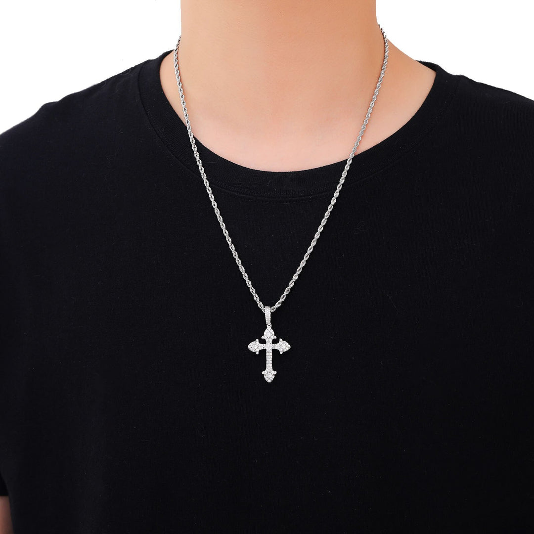 Exquisite Silver Iced Out Cross Pendant