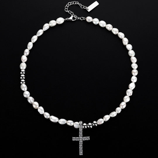 Pearl Cross Necklace White Gold