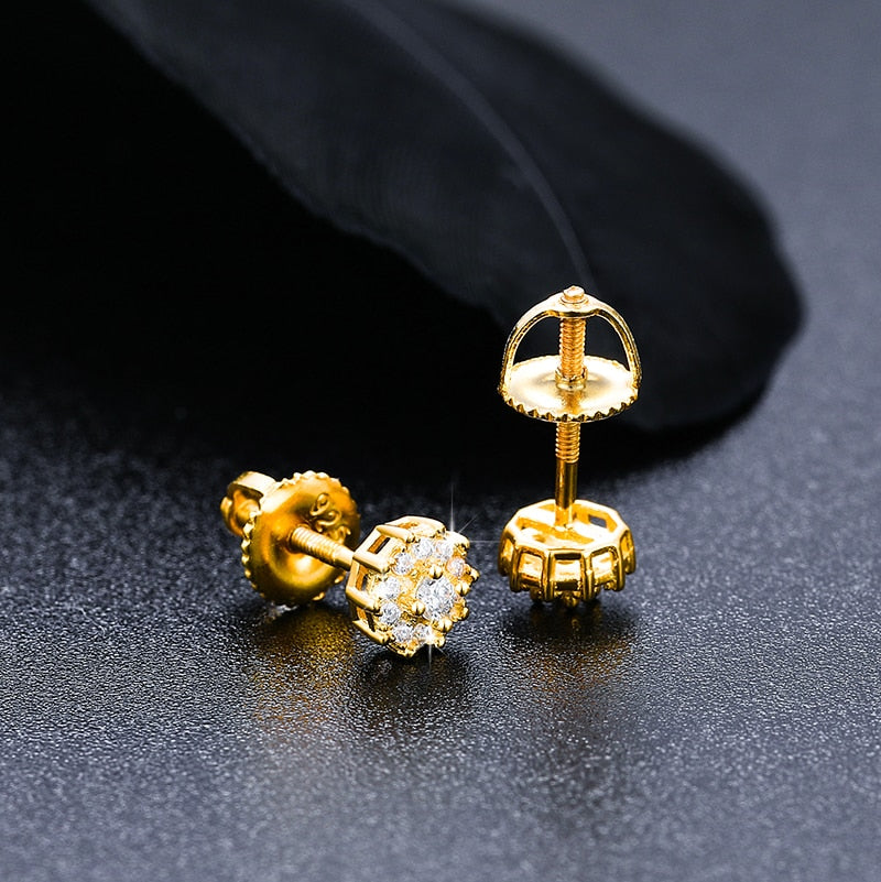 Gold Round Clustered Moissanite Earrings S925
