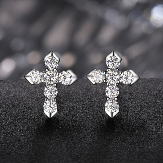 Diamond Cross Stud Earrings Moissanite S925