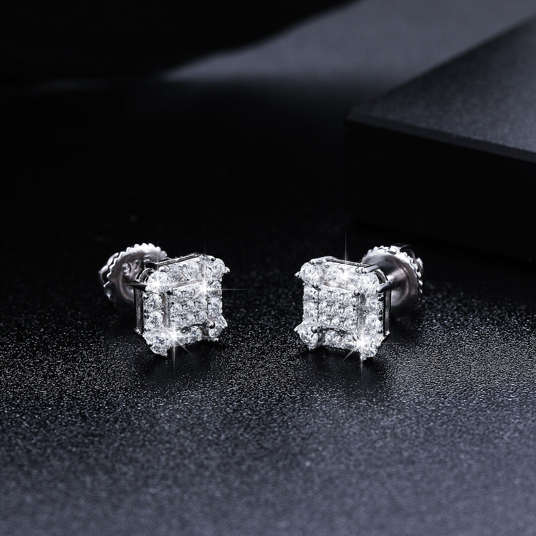 Diamond Square Stud Earring White Gold S925 Moissanite