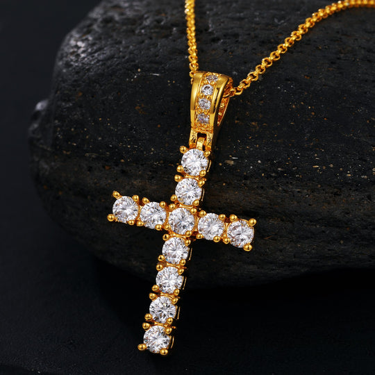 18k Gold Moissanite Cross Pendant