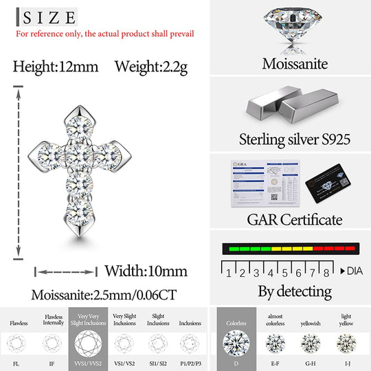 Diamond Cross Stud Earrings Moissanite S925