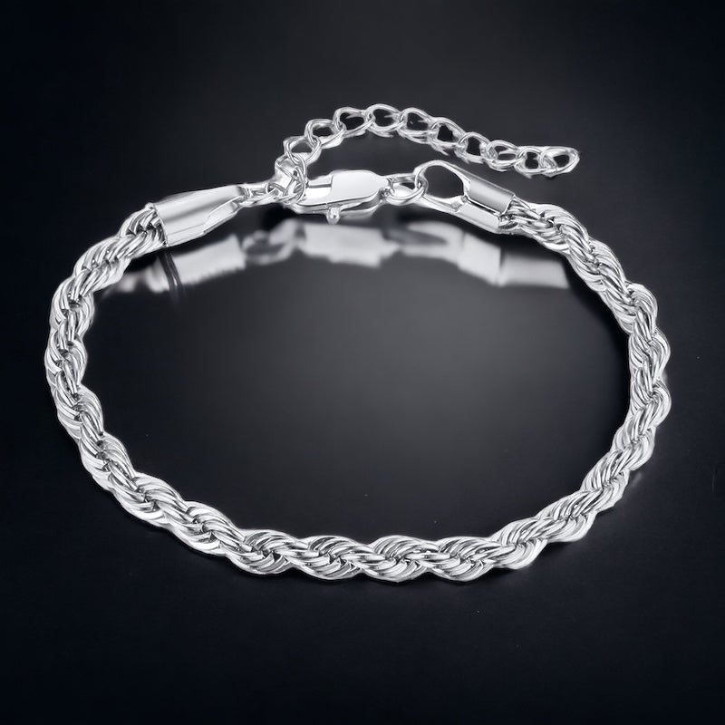 Adjustable Silver Twisted Rope Bracelet