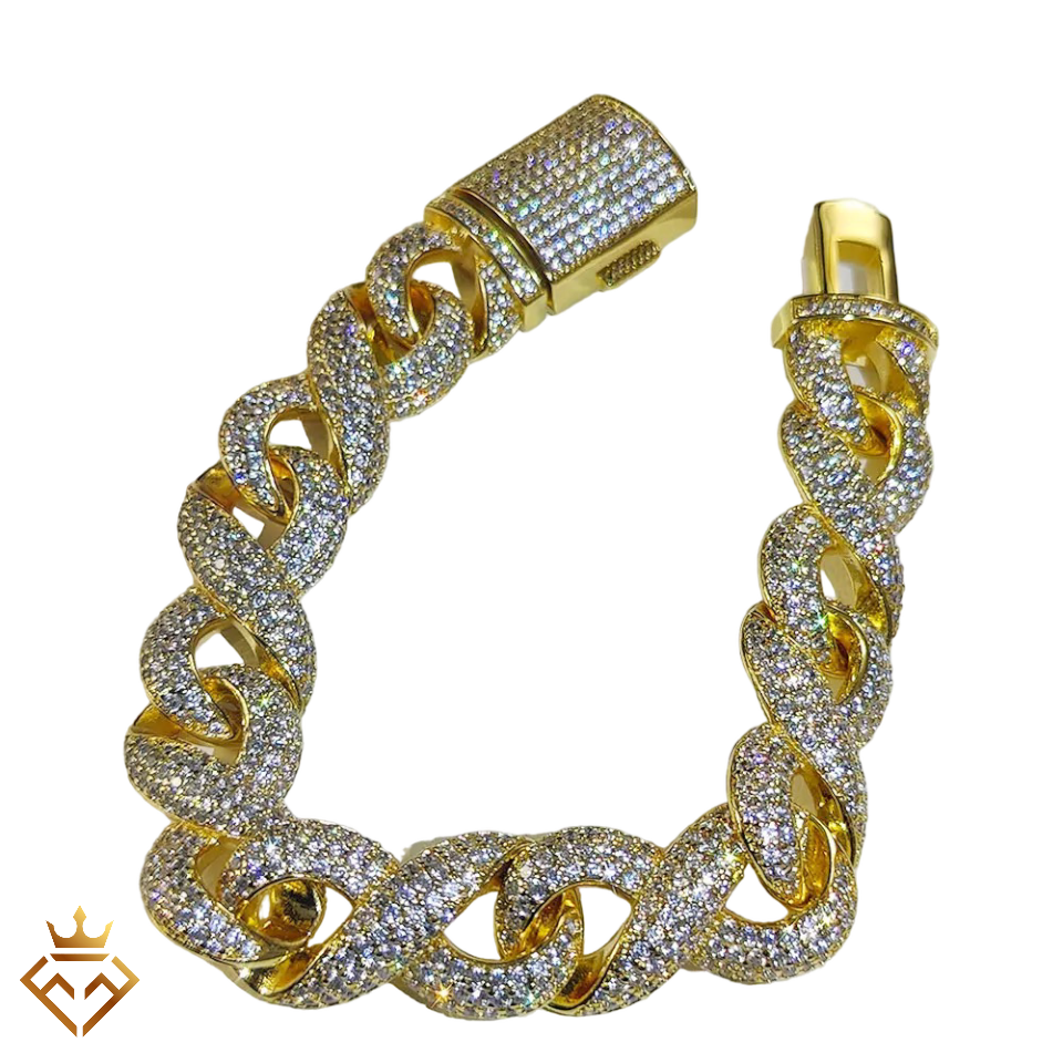 15mm Diamond Miami Cuban Bracelet 18K Gold