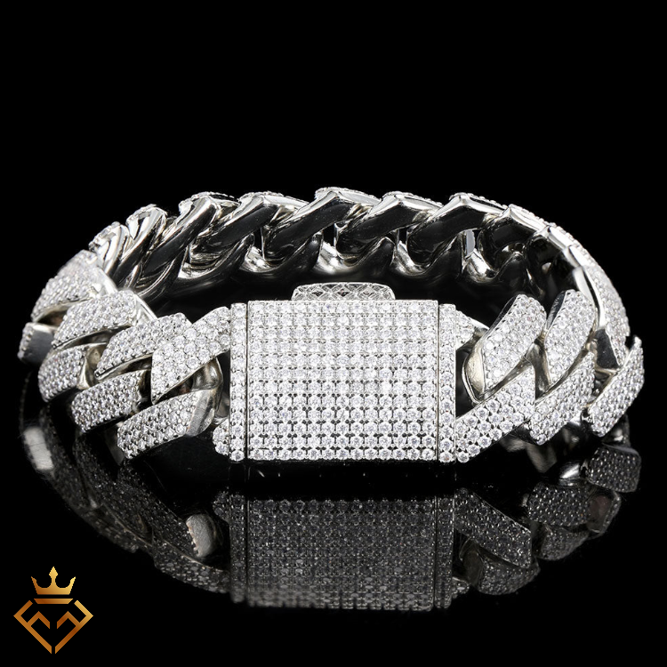 19mm Diamond Cuban Bracelet White Gold