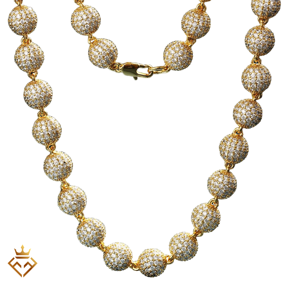 10mm Diamond Beads Chain 18K Gold