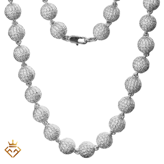 10mm Diamond Beads Chain White Gold