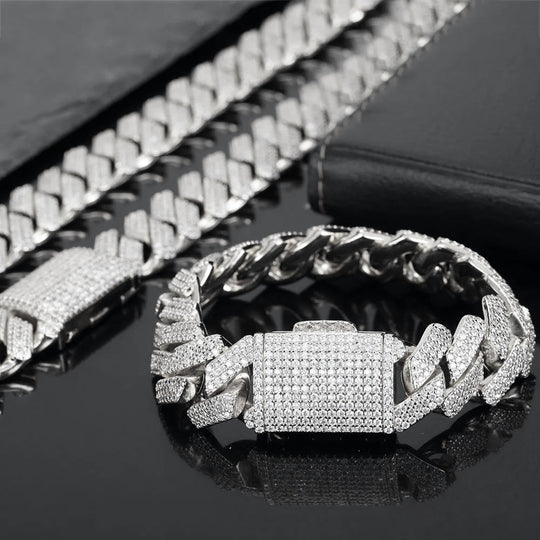 19mm Diamond Cuban Bracelet White Gold