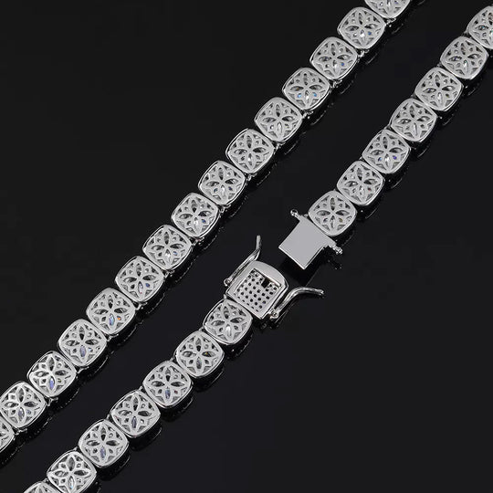10mm Clustered Tennis Chain White Gold