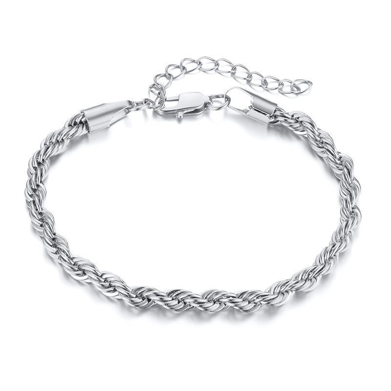 Adjustable Silver Twisted Rope Bracelet