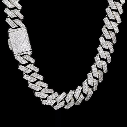 Moissanite Diamond Cuban Chain 18K White Gold