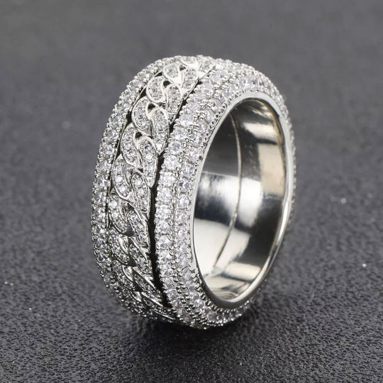 Silver Square Cut Iced Cuban Ring