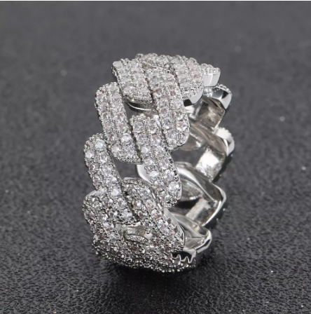 Silver Diamond Cuban Ring