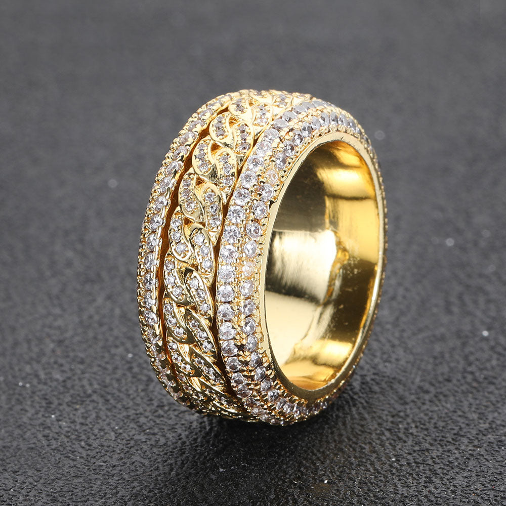 Gold Square Cut Iced Cuban Ring