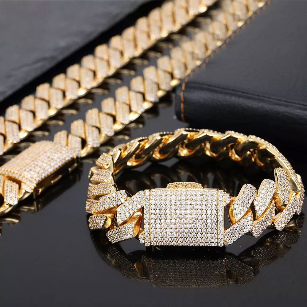 19mm Diamond Cuban Bracelet 18K Gold