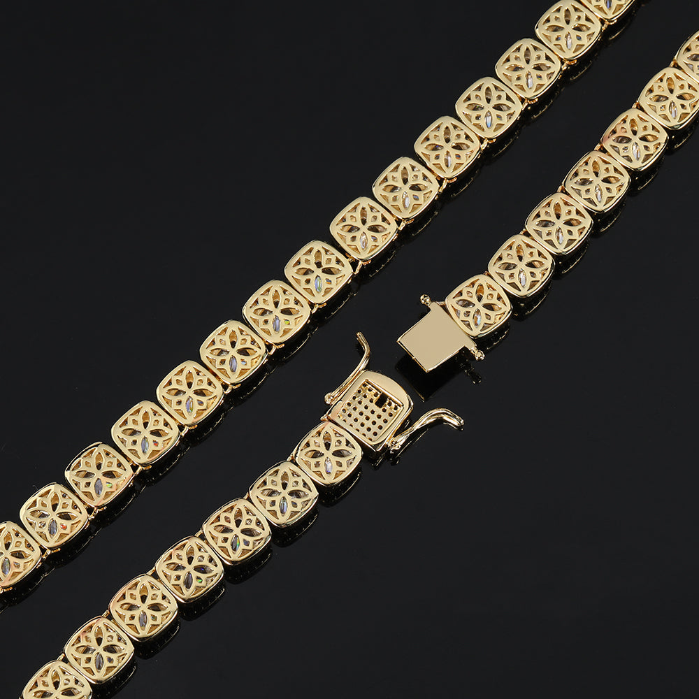 10mm Clustered Tennis Chain 18K Gold